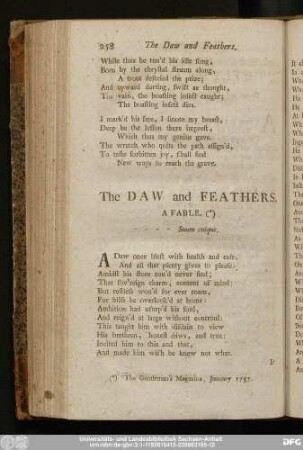 The Daw and Feathers. A Fable.