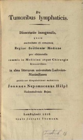 De tumoribus lymphaticis : dissertatio inauguralis