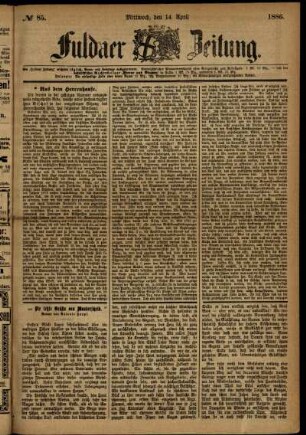 Ausgabe vom Mittwoch, den 14. April 1886.