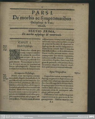 Pars I. De morbis ac symptomatibus Oesophagi & Ventriculi