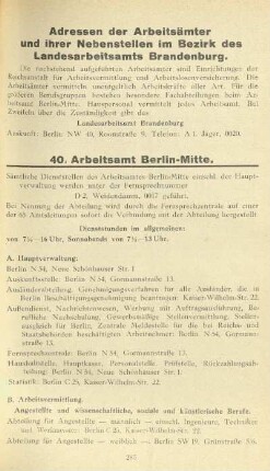 Adressen der Arbeitsämter und ihrer Nebenstellen im Bezirk des Landesarbeitsamts Brandenburg