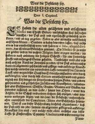 Das I. Capittel. Was die Pestilentz sey.