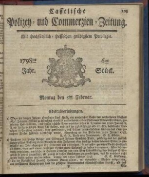 6tes Stueck, Montag den 5ten Februar 1798