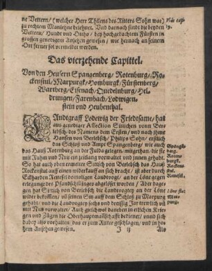 Das vierzehende Capittel. Von den Heusern Spangenberg/ Rotenburg/ Rockenstul/ Marpurgk ...