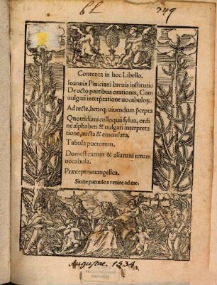 Contenta in hoc Libello Ioannis Piniciani breuis institutio De octo partibus orationis, Cum uulgari interpretatione uocabulo[rum]