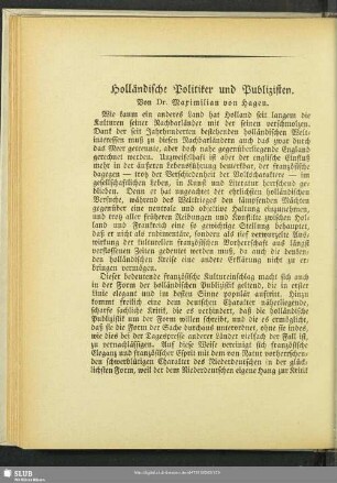 Holländische Politiker und Publizisten