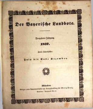 Der Bayerische Landbote. 1837 = Jg. 13, 2 = Juli - Dez