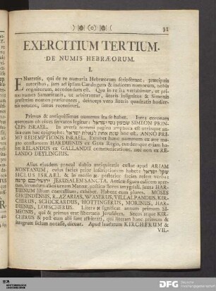 Exercitium Tertium. De Numis Hebræorum.