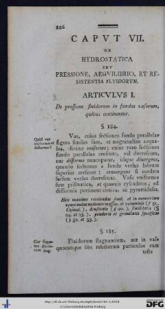 Caput VII. De Hydrostatica Seu Pressione, Aequilibrio, Et Resistentia Fluidorum.