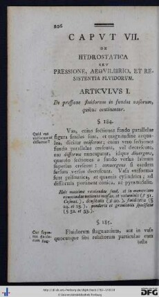 Caput VII. De Hydrostatica Seu Pressione, Aequilibrio, Et Resistentia Fluidorum.