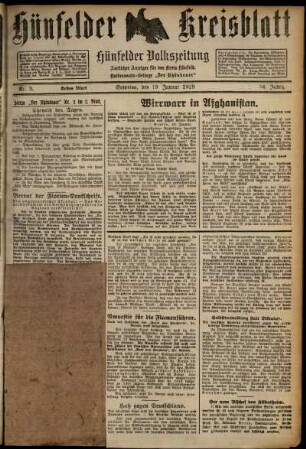 Erste Ausgabe vom Samstag, den 19. Januar 1929.