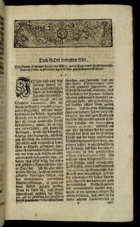 Dem Gott liebenden Leser [Vorrede oder Vorbericht an den Leser]