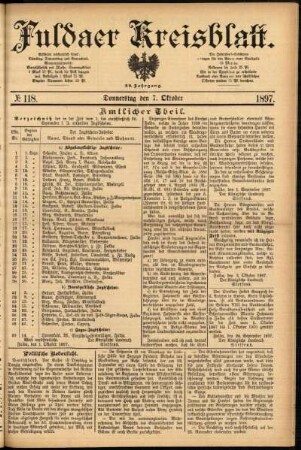 Erste Ausgabe vom Donnerstag, den 07. Oktober 1897.