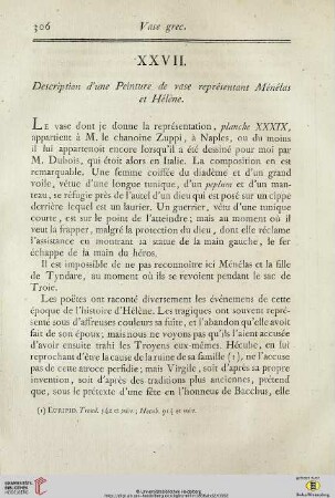 XXVII.Description d’une Peinture de vase représentant Ménélas et Hélène