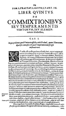 Liber quintus. De Commixtionibus seu temperamentis ventorum, seu elementorum salubribus.