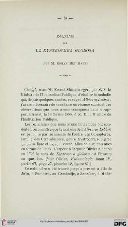 2.Ser. 9.1888: Note sur le Xystrocera globosa