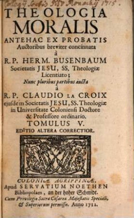 Theologia Moralis. 5,[1], [Liber V]