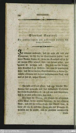 Viertes Kapitel. Die gewöhnlichsten und gemeinsten Zufälle der Hypochondrie