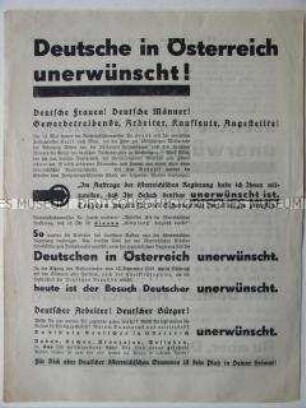 Flugblatt der österreichischen Nationalsozialisten gegen die "schlechte" Behandlung von Vertretern Nazi-Deutschlands durch die österreichische Regierung