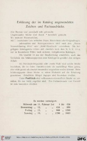 Erklärung der im Katalog angewendeten Zeichen und Fachausdrücke