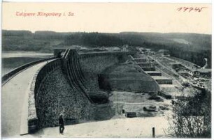 Klingenberg in Sachsen. Blick auf die Staumauer der Talsperre Klingenberg
