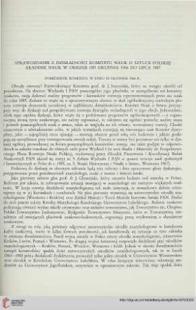 Sprawozdanie z działalności Komitetu Nauk o Sztuce Polskiej Akademii Nauk w okresie od grudnia 1966 do lipca 1967