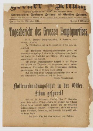 "Tagesbericht des Großen Hauptquartiers Flottenerkundungsfahrt in der Ostsee. Libau gesperrt!"