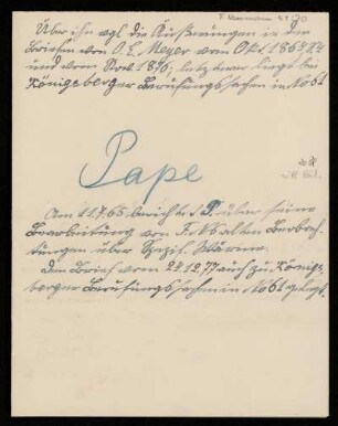 Briefe von Carl Pape an Franz Ernst Neumann, Berlin, 6.6.1861 - 21.9.1869