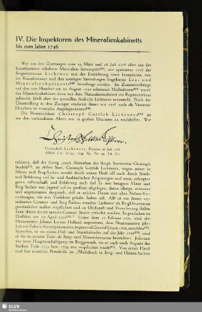 IV. Die Inspektoren des Mineralienkabinetts : bis zum Jahre 1746