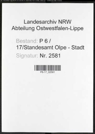 Sterberegister Standesamt Olpe-Stadt