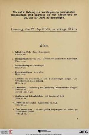 Zinn (Nr. 1-15)