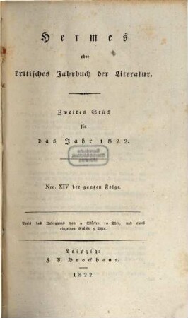 Hermes oder kritisches Jahrbuch der Literatur. 1822,2