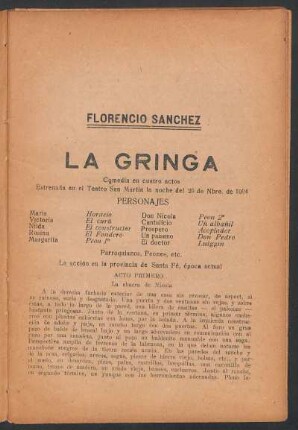 La gringa : comedia en cuatro actos