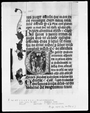 Missale des Petrus Crüger — Initiale U mit der Himmelfahrt Christi, Folio 97recto