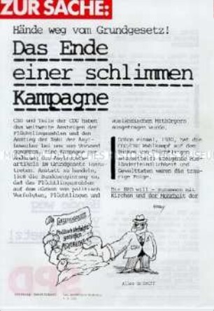 Propagandaflugblatt der SPD zur Bundestagswahl 1987 gegen eine Änderung des Asylrechts