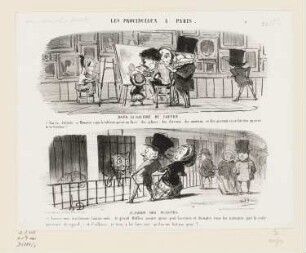 Dans la Galerie du Louvre - Au Jardin des Plantes, Blatt 1 der Folge "Les provinciaux a Paris",, in: "Le Charivari", Paris 1853