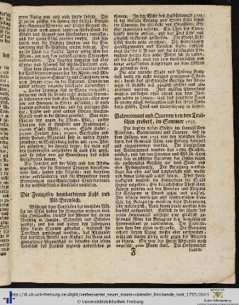 Die Franzosen bombardieren Kehl und Alt-Breysach.