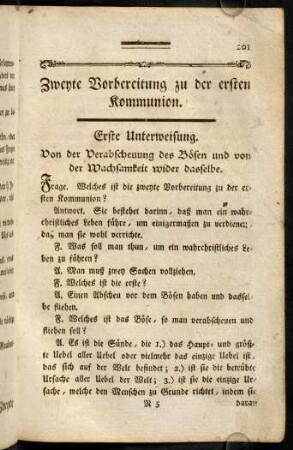 201-208, Zweyte Vorbereitungen zur ersten Kommunion: 1. Unterweisung - 6. Unterweisung