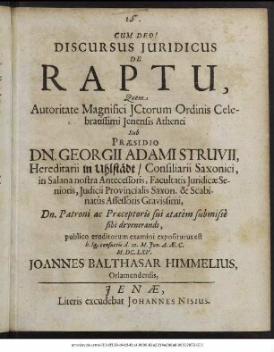 Discursus Iuridicus De Raptu