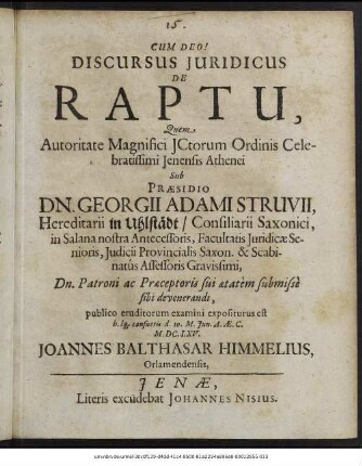 Discursus Iuridicus De Raptu