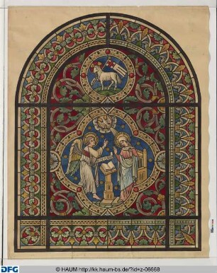 Scheibenriss für eine Chorapsis "Agnus Dei" und "Die Verkündigung"