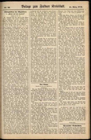 Zweite Ausgabe vom Samstag, den 15. März 1879.