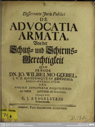 Dissertatio Iuris Publici De Advocatia Armata
