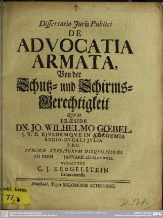 Dissertatio Iuris Publici De Advocatia Armata