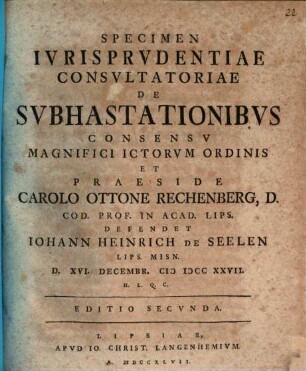 Specimen iurisprudentiae consultatoriae de subhastationibus