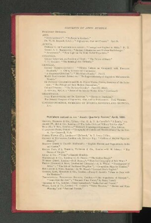 Contents of the April Number.