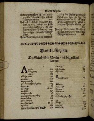Das III. Register Der Griechischen Wörter, die hier erkläret werden