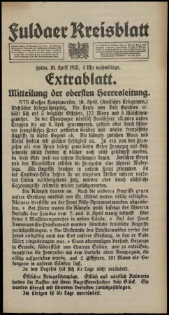 Ausgabe vom Samstag, den 10. April 1915.