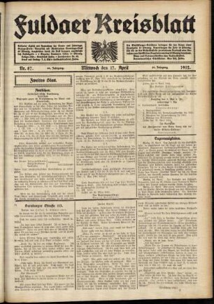 Zweite Ausgabe vom Mittwoch, den 17. April 1912.