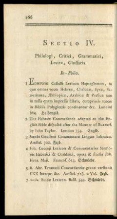 Sectio IV. Philologi, Critici, Grammatici, Lexica, Glossaria